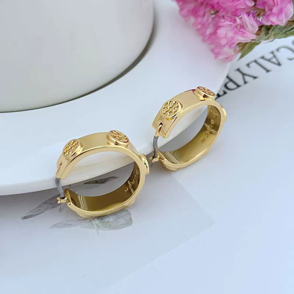 Tory Burch Letter Inlaid Metal Earrings